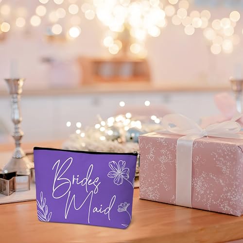 Beshoul Purple Bridesmaid Makeup Bag - Wedding Gift Cosmetic Organizer with Zipper