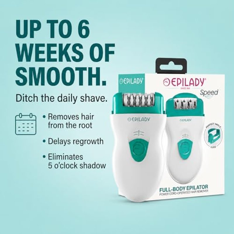 Epilady Speed Corded Epilator for Women ? Dual-Speed 40-Disc Root Hair Removal Device for Legs, Underarms and Bikini Area Compact Waterproof Anti-Pinch Design for Smooth Long-Lasting Results