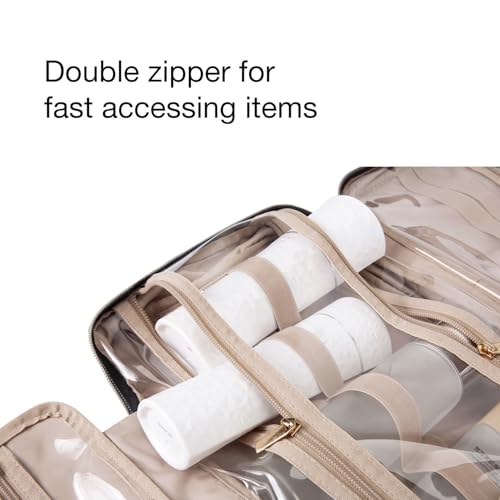 BAGSMART Toiletry Bag Travel Bag with Hanging Hook, Water-resistant Makeup Cosmetic Bag Travel Organizer for Accessories, Shampoo, Full-size Container, Toiletries (Black, Medium)