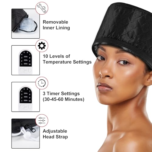 DEBECTY Black Heat Cap for Deep Conditioning with 10 Heating Levels