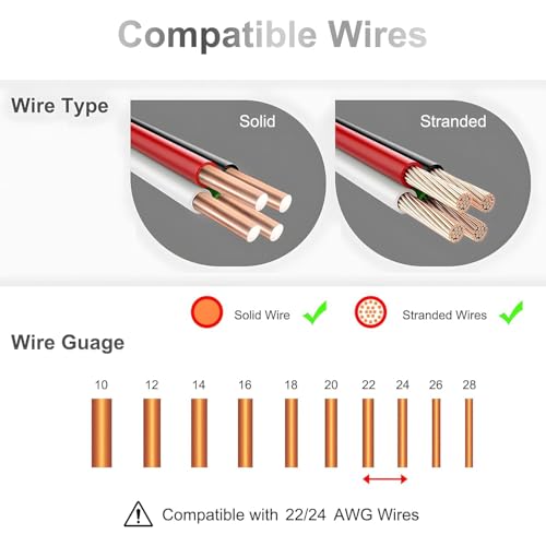 10-Pack Solderless T Tap Wire Connectors for 22-24 AWG