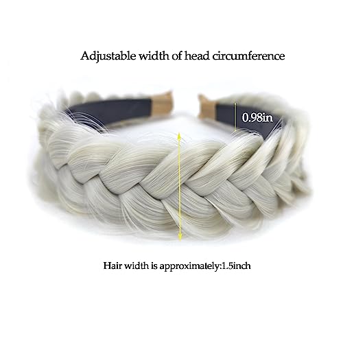 Wide Braided Headband Hoop for Women & Girls - Non-Slip Elastic Hair Accessory (White Grey)