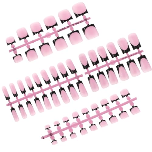 60 Pcs Black French Tip Press On Nails - Medium Square Full Cover