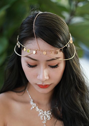 Women Bohemian Gold Head Chain Bridal Hair Jewelry Headpiece for Wedding & Party