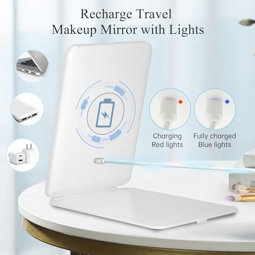 FUNTOUCH White Rechargeable Travel Makeup Mirror with 72 LEDs