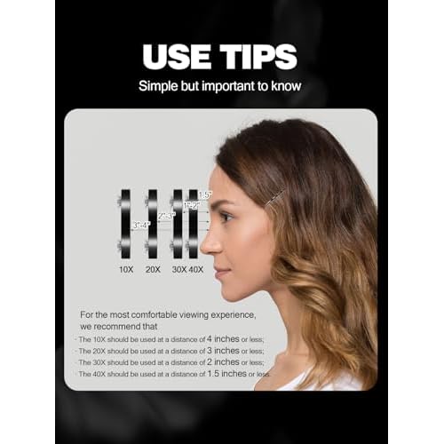 Macaki 20X/30X/40X Magnifying Mirror with Suction Cups and Tweezers Set, 3.5 inches Travel Magnified Makeup Mirror, Black, 3PCS