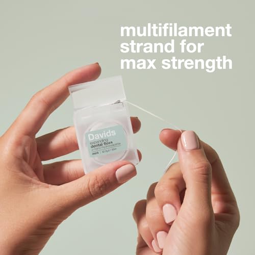 Davids Refillable Dental Floss Dispenser + Refill Waxed 66 yd No Break Strength