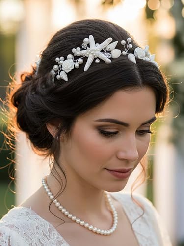 Woeoe Starfish Seashell Bridal Headband for Beach Wedding Hair