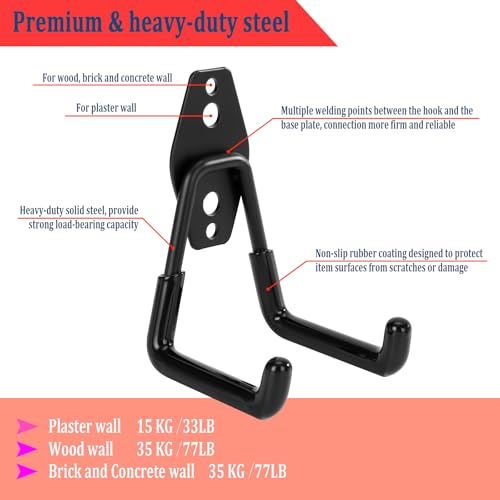 Heavy-Duty Garage Hooks - 4 Pack Utility Storage Organizer