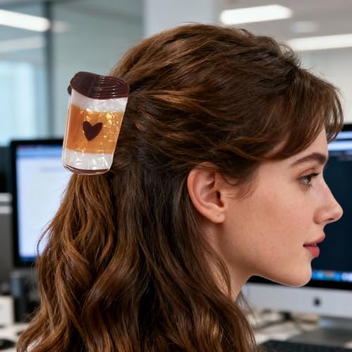 Coffee Drink Themed Acrylic Claw Clips for Women - Non-Slip Hold