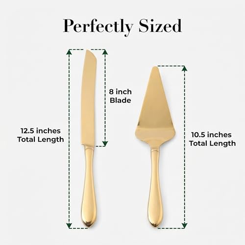 Gold Cake Cutting Set - Stainless Steel Knife & Server for Weddings