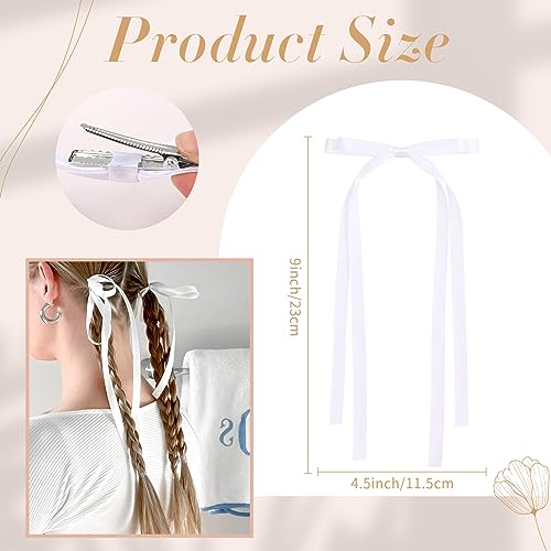 VOBOBE 4PCS Long Satin Hair Bows Clips for Women & Girls