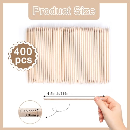 400 Pcs Orange Wood Cuticle Sticks 4.5 Inch for Nails - Dual-Ended Manicure