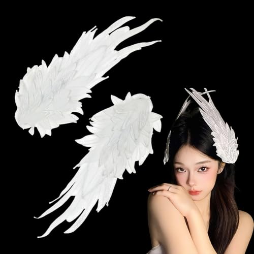 White Angel Wing Hair Clips - Embroidered Feather Hairpins for Women