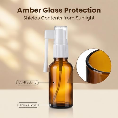 2-Pack 30ml Amber Glass Spray Bottles - Refillable Nasal & Cosmetic Pump Containers
