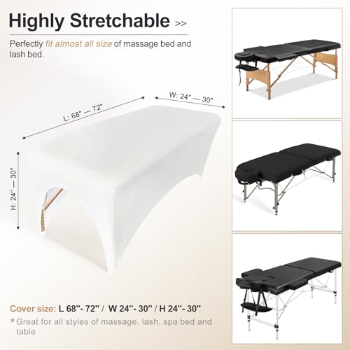 HOLITS Professional Stretchy Spa Bed Cover - White Massage Table Topper