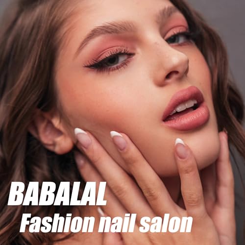 BABALAL Long French Tip Press-On Nails - 24 Pcs Glossy White Acrylic