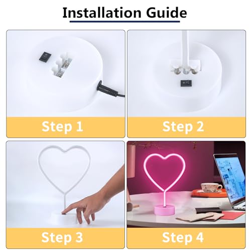 Heart Neon Signs - 2 Pack LED Pink Lights for Home Decor