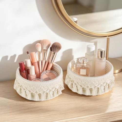 Mkono Macrame Makeup Brush Holder Set - Boho Woven Storage Baskets (2 Pack)