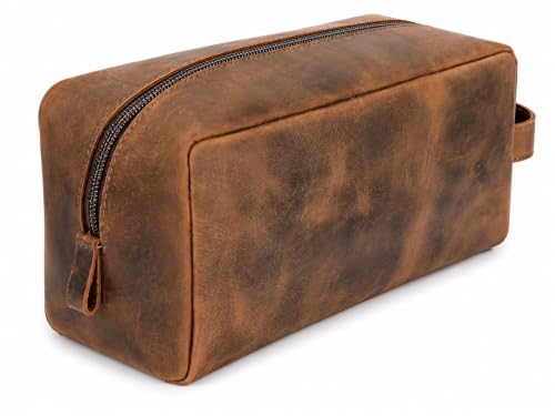 Oil Pull Up Leather Toiletry Case - Premium Dopp Kit Organizer