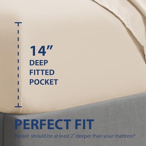 Twin Fitted Sheet - Luxury Soft Microfiber, 14" Deep Pocket, Wrinkle & Fade Resistant, Cream