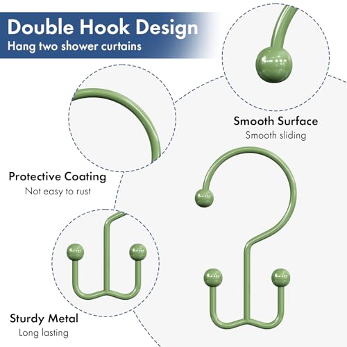 Bathway Rust-Proof Shower Curtain Hooks - Set of 12 Double Hooks