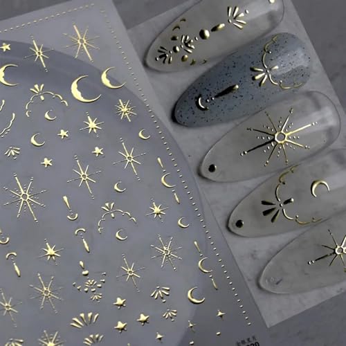Gold Moon Star Nail Art Stickers - 3D Self-Adhesive Decals