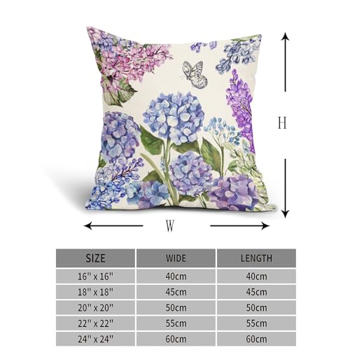 Floral Pillow Covers 18x18 Inch Set of 2 - Purple Blue Butterfly Design