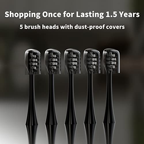 Othanary Replacement W-Shape Toothbrush Heads for Gleem Electric Toothbrush - Black (5 Pack)
