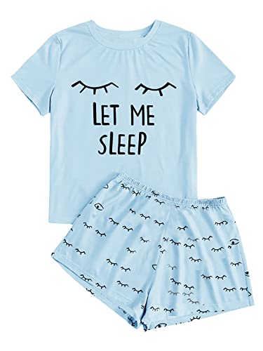 Kingdenergy Sky Blue 11-12 Years Girls 2-Piece Shorts Set T-Shirt & Shorts
