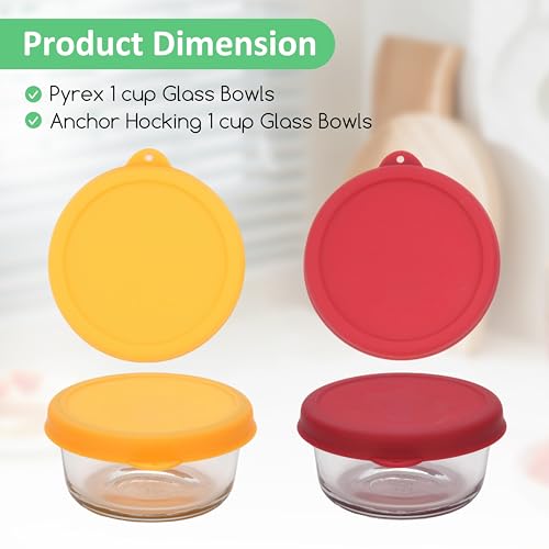 Silicone Storage Cover Lids for 1 Cup Glass Bowls - 4 Pack