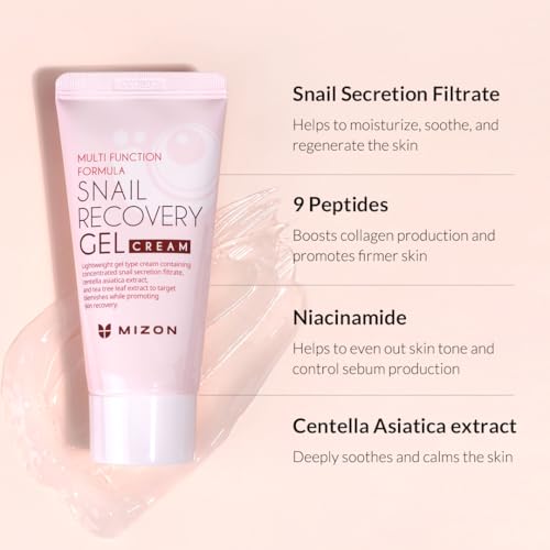 MIZON Snail Recovery Gel Cream 1.5 Fl Oz - Hydrating Skin Care with Snail Mucin & Hyaluronic Acid