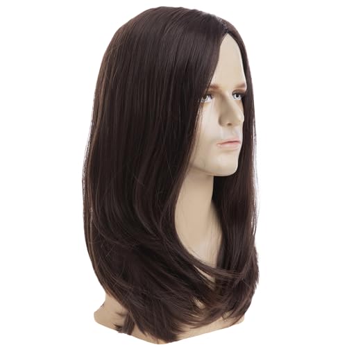 Mens Brown Long Straight Synthetic Heat-Resistant Wigs for Halloween Party Cosplay