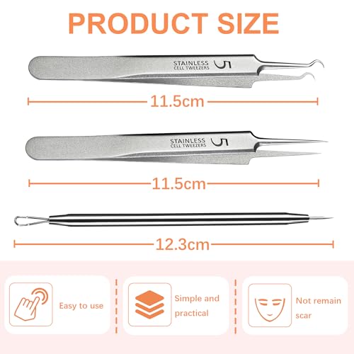 Blackhead Remover Tweezers Kit - 3 Precision Tools for Acne & Ingrown Hair