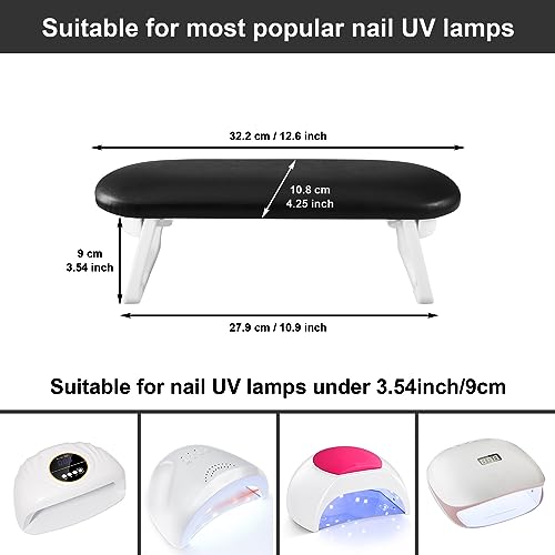 Diesisa Foldable Black PU Leather Nail Arm Rest for Manicures and Nail Tech