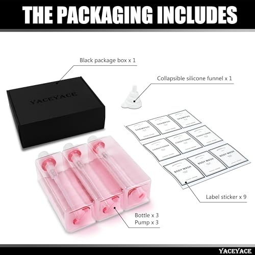 YACEYACE Pink Travel Shampoo and Conditioner Dispenser Set - 22oz