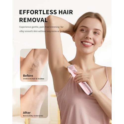 Ufree Bikini Trimmer Women Electric Razors Dual Head, Pubic Body Hair Trimmer Electric Shaver for Face, Legs, Arm, Rechargeable Lady Shaver Waterproof, Summer Grooming Kit
