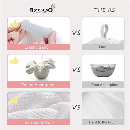 BYCOO White Large Microfiber Hair Towel Wrap - Fast Drying & Anti-Frizz