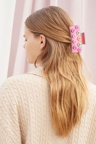 PHALIN Pattern C Valentine’s Day Large Pink Heart Hair Claw Clips with Conversation Candy Charms