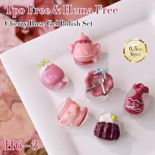 Double Rhythm Nude Rose Burgundy Gel Polish Set - 6 Non-Toxic, Hema-Free Nail Art Kit