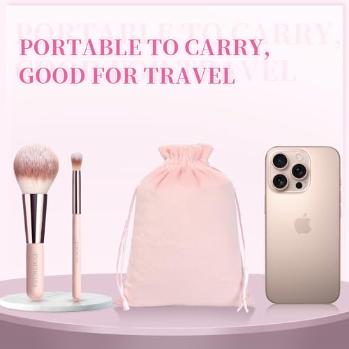 15pcs Pink Travel Makeup Brush Set with Puffs & Pouch