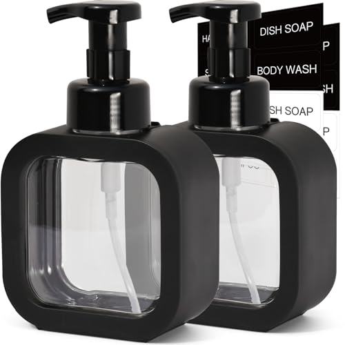 SVLX YIXVN Black 2 Pack 300ml Refillable Foaming Soap Dispensers for Bathroom & Kitchen