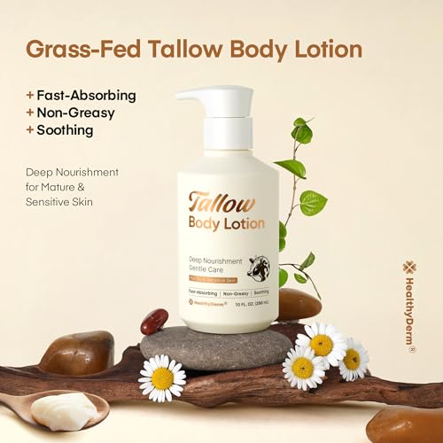 HealthyDerm Grass-Fed Beef Tallow Body Lotion for Dry & Mature Skin, 10 fl oz