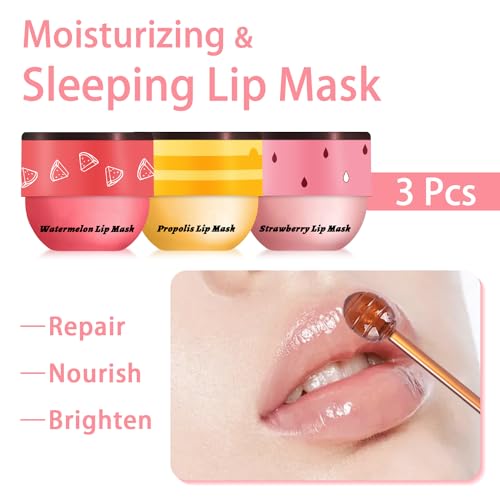 Meilury 3 Pcs Honey Strawberry Watermelon Lip Mask Set - Hydrating Night Lip Care