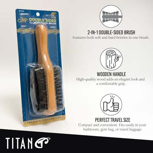 Titan Double-Sided Hair Brush for Men - Model #7747, Natural Boar Bristles & Wooden Handle