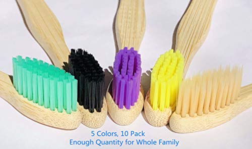 Bamboo Toothbrushes 10 Pack, Medium Soft Bristles BPA Free