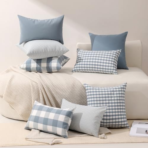 Farmhouse Blue Buffalo Check Throw Pillow Cover 18x18 Inch