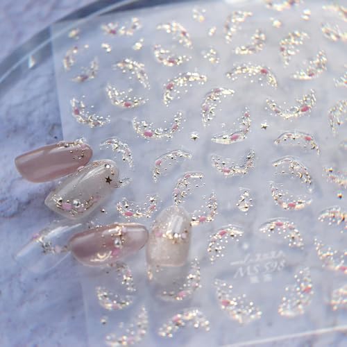 Dornail Gold Ice Crystal French Nail Stickers - Moon & Star Jelly Tips
