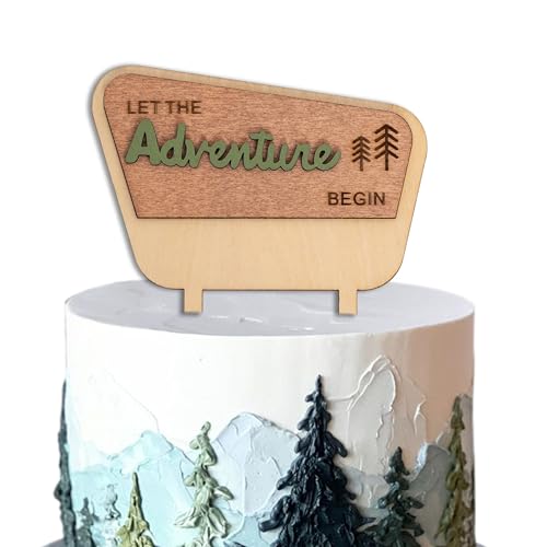 Let the Adventure Begin Wooden Cake Topper - Happy Camper Theme