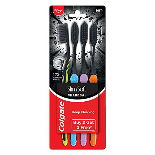 Colgate SlimSoft Charcoal Toothbrush Set of 4 - Gentle Deep Clean